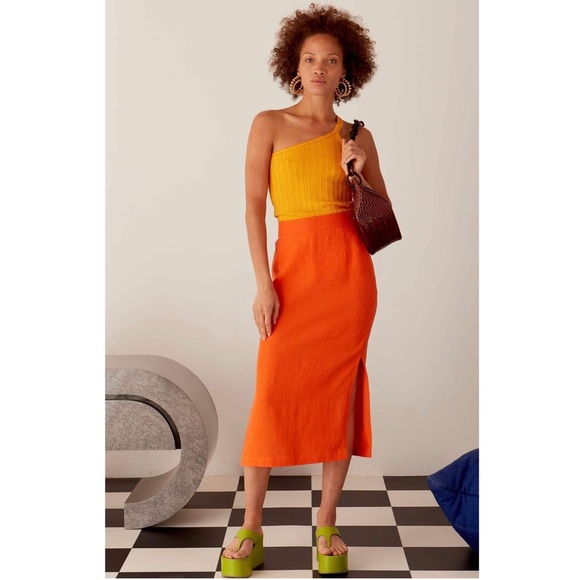 NEW SIMON MILLER ORANGE MIDI SKIRT - Picture 7 of 7